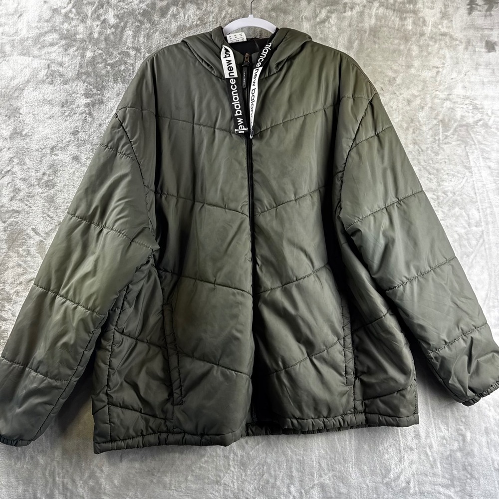 New Balance Puffer Jacket Mens 3X Green Quilted Hooded Full Zip (1927))